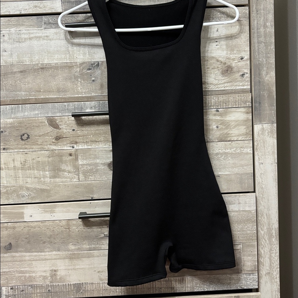 wild fable Black Ribbed Square-Neck Romper